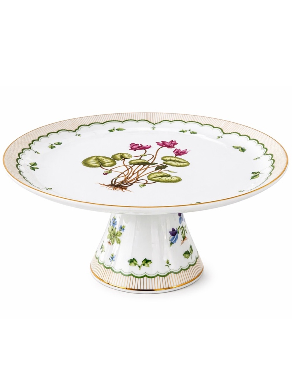 Victorian Garden Pedestal Cake Stand Floral Porcelain Footed Serving Plate
